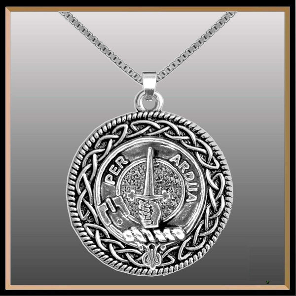 MacIntyre Clan Crest Celtic Interlace Disk Pendant, Scottish Family Crest  ~ CLP06