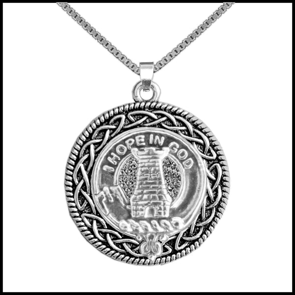 MacNaughton Clan Crest Celtic Interlace Disk Pendant, Scottish Family Crest  ~ CLP06