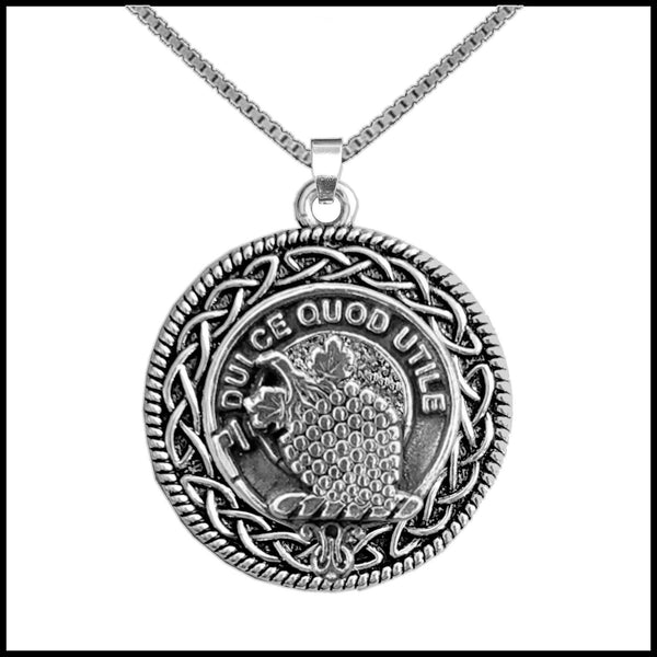 Strang Clan Crest Celtic Interlace Disk Pendant, Scottish Family Crest  ~ CLP06