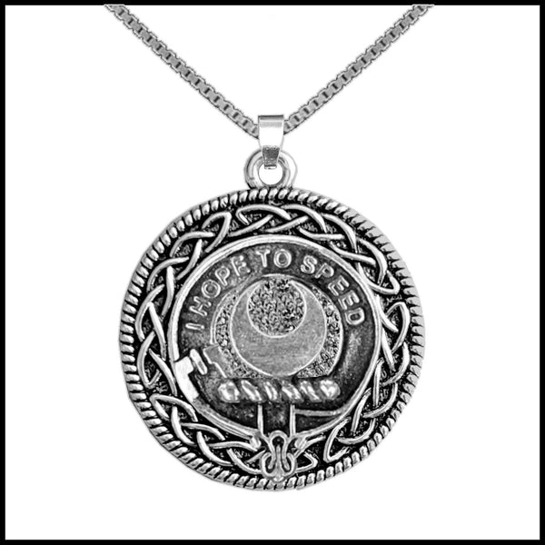 Cathcart Clan Crest Celtic Interlace Disk Pendant, Scottish Family Crest  ~ CLP06
