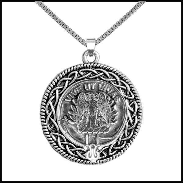 Falconer Clan Crest Celtic Interlace Disk Pendant, Scottish Family Crest  ~ CLP06