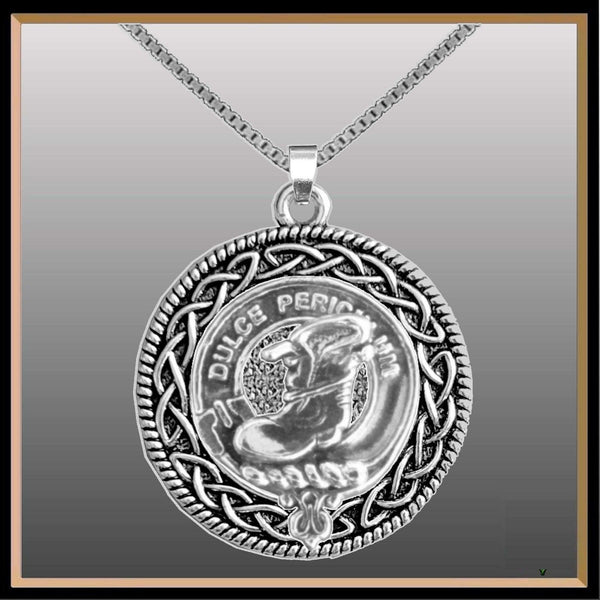 MacAulay Clan Crest Celtic Interlace Disk Pendant, Scottish Family Crest  ~ CLP06