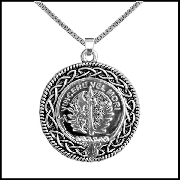 MacLaine Clan Crest Celtic Interlace Disk Pendant, Scottish Family Crest  ~ CLP06