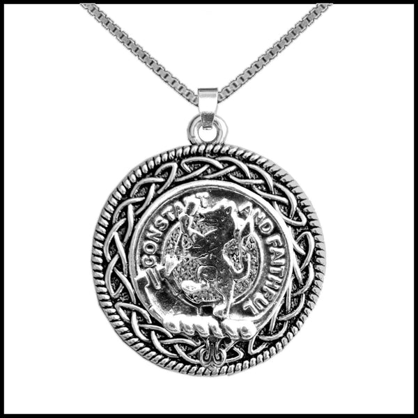 MacQueen Clan Crest Celtic Interlace Disk Pendant, Scottish Family Crest  ~ CLP06