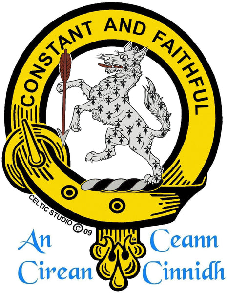 MacQueen Clan Crest Celtic Interlace Disk Pendant, Scottish Family Crest  ~ CLP06