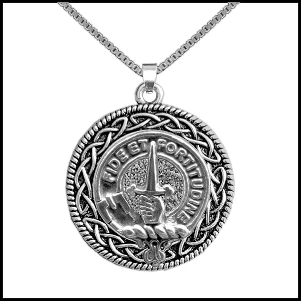 Shaw Clan Crest Celtic Interlace Disk Pendant, Scottish Family Crest  ~ CLP06