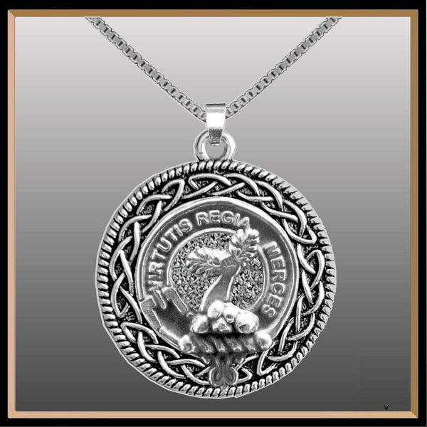 Skene Clan Crest Celtic Interlace Disk Pendant, Scottish Family Crest  ~ CLP06