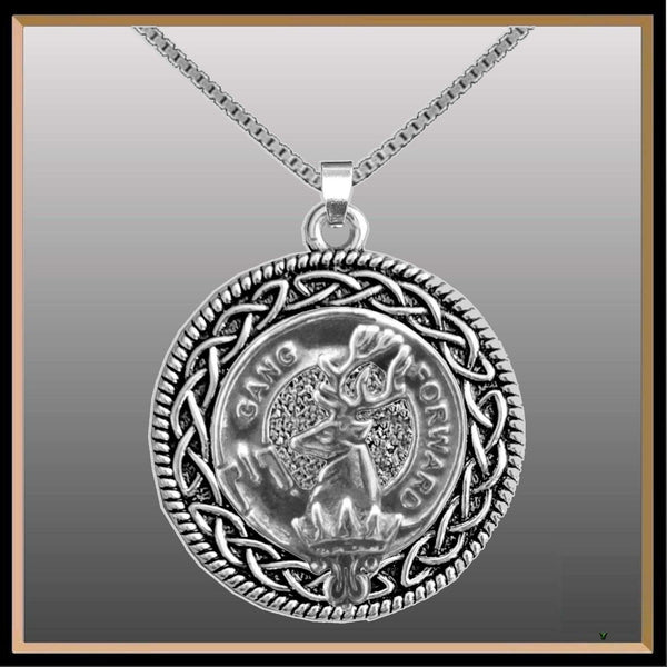 Stirling Clan Crest Celtic Interlace Disk Pendant, Scottish Family Crest  ~ CLP06
