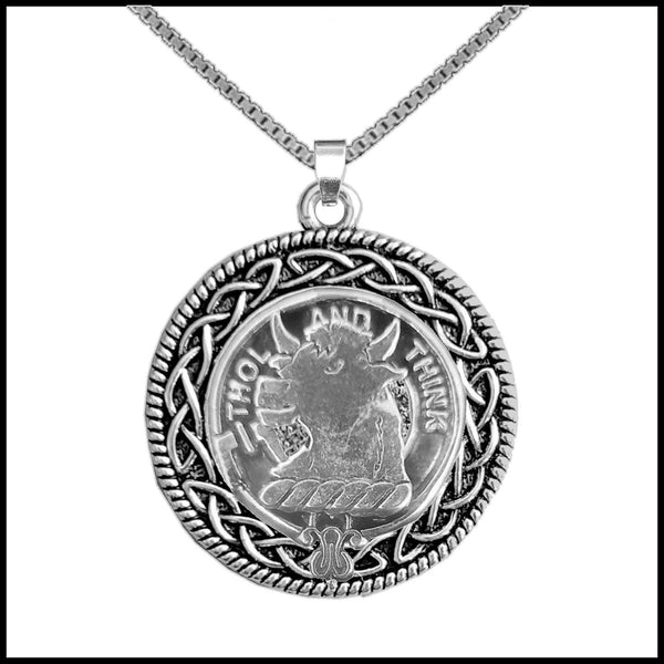 Tweedie Clan Crest Celtic Interlace Disk Pendant, Scottish Family Crest  ~ CLP06