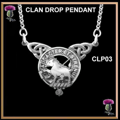 Pollock Clan Crest Double Drop Pendant ~ CLP03
