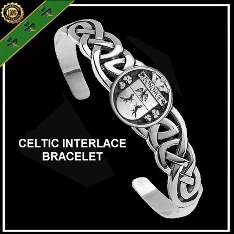 Donohue Irish Coat of Arms Disk Cuff Bracelet - Sterling Silver