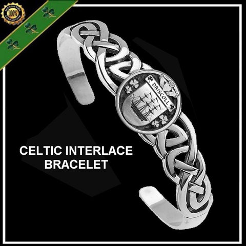 Driscoll Irish Coat of Arms Disk Cuff Bracelet - Sterling Silver