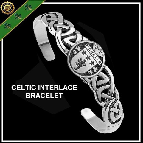 Inglis Irish Coat of Arms Disk Cuff Bracelet - Sterling Silver