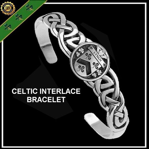 Lynch Irish Coat of Arms Disk Cuff Bracelet - Sterling Silver
