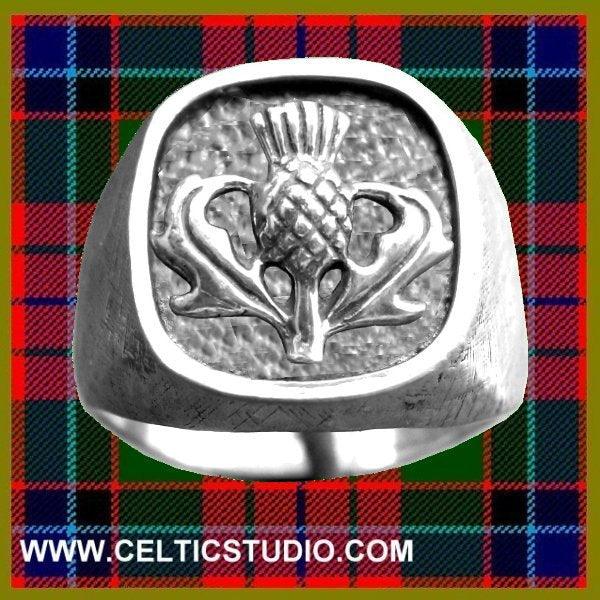 Gents Inset Thistle Sterling Silver Ring