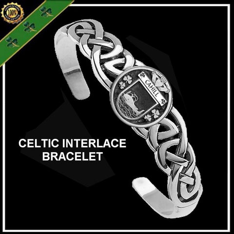 Cahill Irish Coat of Arms Disk Cuff Bracelet - Sterling Silver