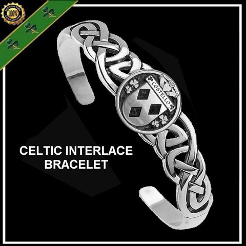 Costello Irish Coat of Arms Disk Cuff Bracelet - Sterling Silver
