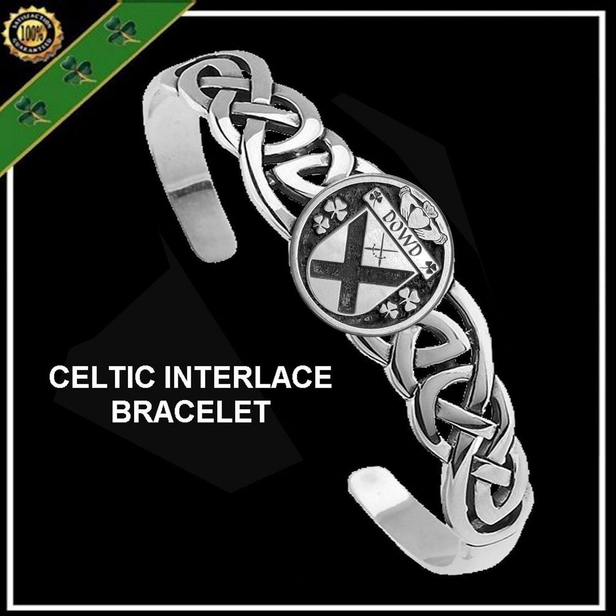 Dowd Irish Coat of sold Arms Disk Cuff Bracelet - Sterling Silver