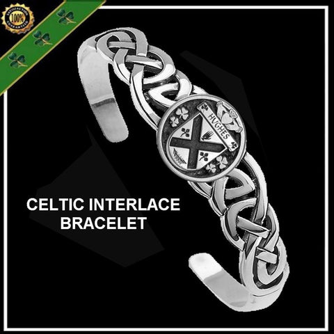 Hughes Irish Coat of Arms Disk Cuff Bracelet - Sterling Silver