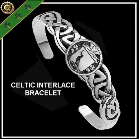 Sheehan Irish Coat of Arms Disk Cuff Bracelet - Sterling Silver