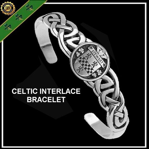 Stewart Irish Coat of Arms Disk Cuff Bracelet - Sterling Silver