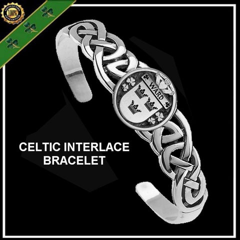 Ward Irish Coat of Arms Disk Cuff Bracelet - Sterling Silver