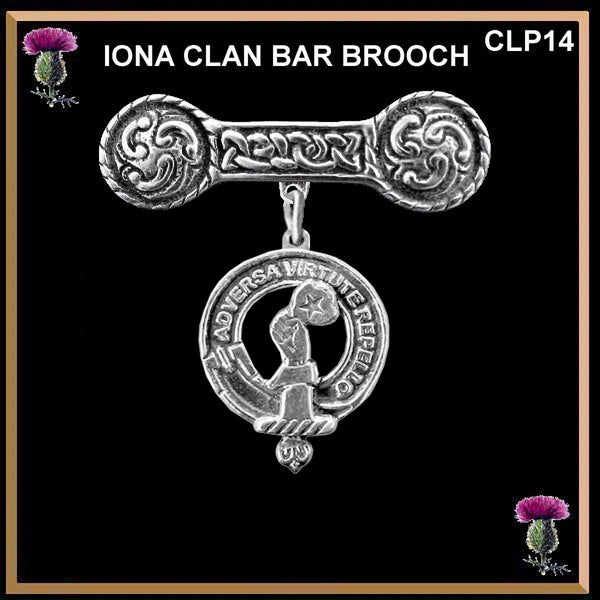 Denniston Clan Crest Iona Bar Brooch - Sterling Silver