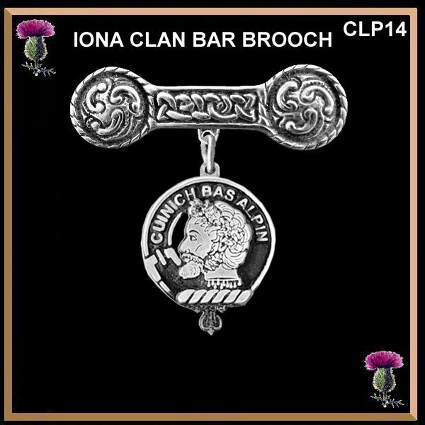 MacAlpine Clan Crest Iona Bar Brooch - Sterling Silver