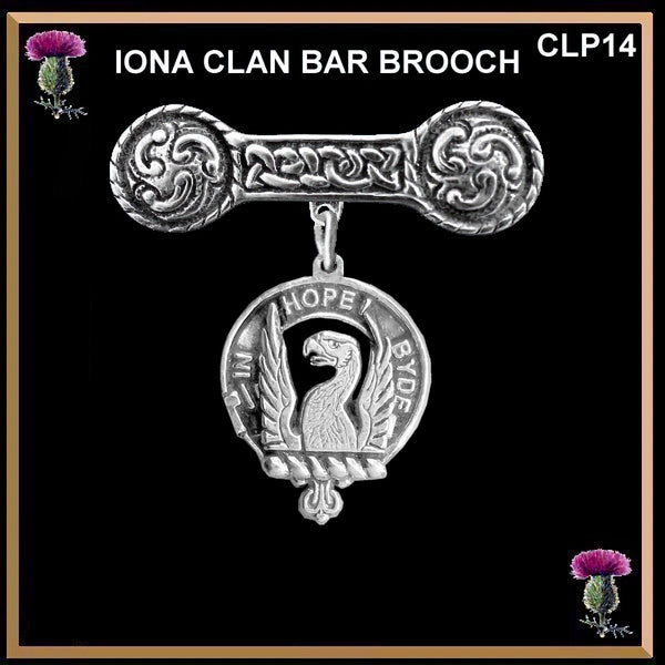 MacIain Clan Crest Iona Bar Brooch - Sterling Silver