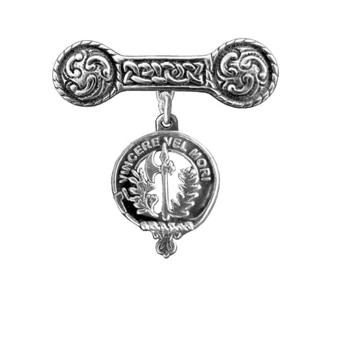 MacLaine Clan Crest Iona Bar Brooch - Sterling Silver