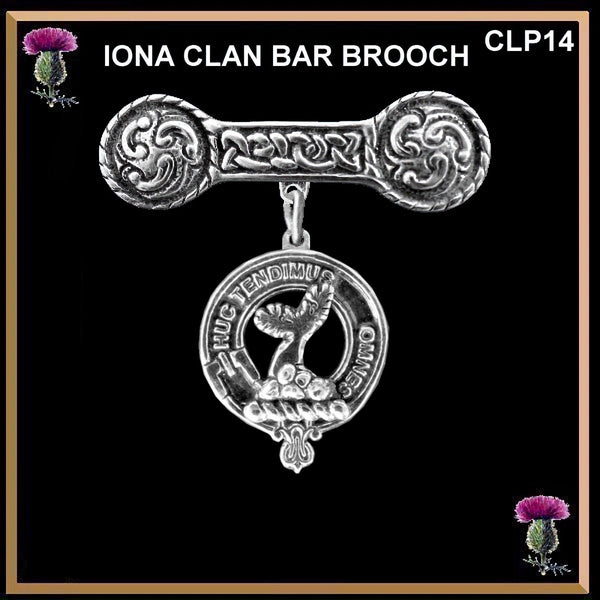 Paterson Clan Crest Iona Bar Brooch - Sterling Silver