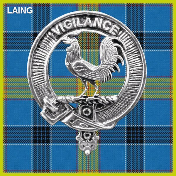 Laing (Rooster) 8oz Clan Crest Scottish Badge Stainless Steel Flask