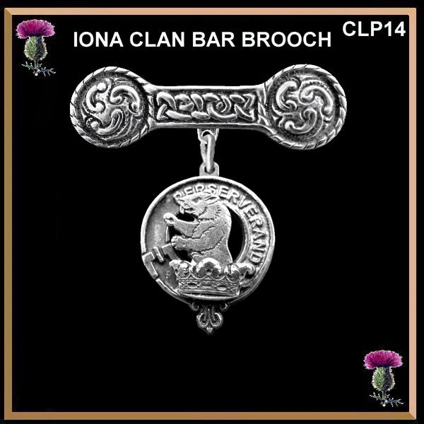Beveridge Clan Crest Iona Bar Brooch - Sterling Silver