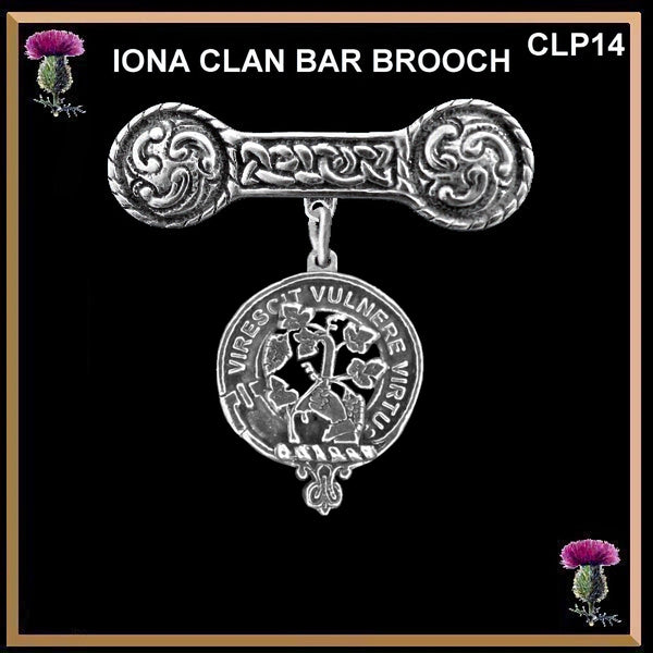 Burnett Clan Crest Iona Bar Brooch - Sterling Silver
