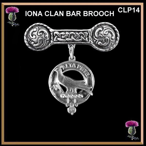 Glen Clan Crest Iona Bar Brooch - Sterling Silver