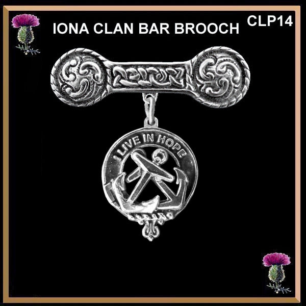 Kinnear Clan Crest Iona Bar Brooch - Sterling Silver