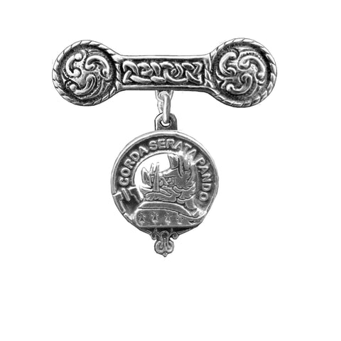 Lockhart Clan Crest Iona Bar Brooch - Sterling Silver