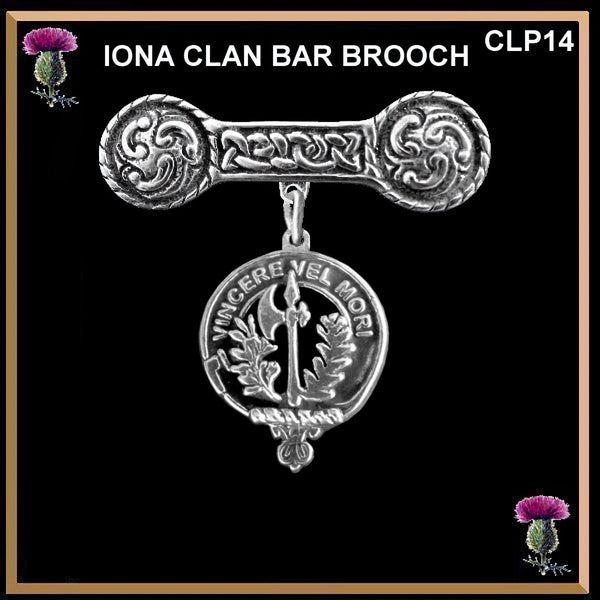 MacLaine Clan Crest Iona Bar Brooch - Sterling Silver