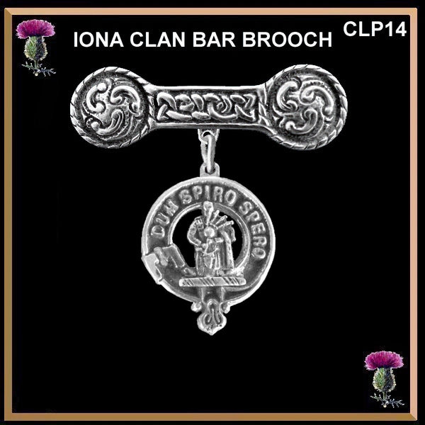 MacLennan Clan Crest Iona Bar Brooch - Sterling Silver