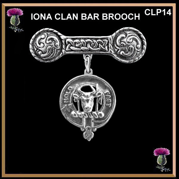 MacLeod Clan Crest Iona Bar Brooch - Sterling Silver