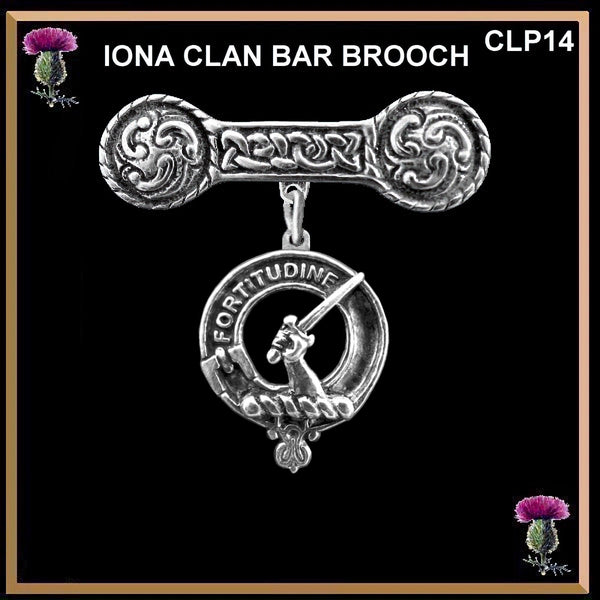 MacRae Clan Crest Iona Bar Brooch - Sterling Silver