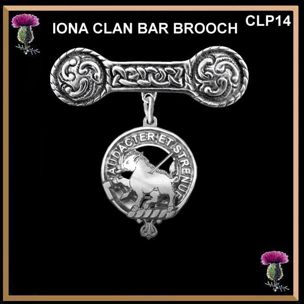 Pollock Clan Crest Iona Bar Brooch - Sterling Silver