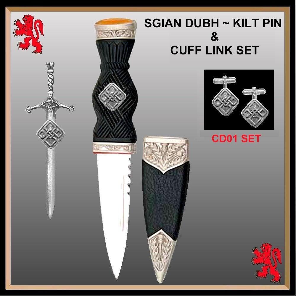 Celtic Knot Gift Set, Kilt Pin, Sgian Dubh, Cuff Links, Scottish