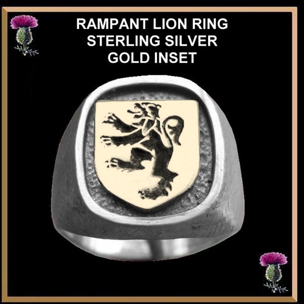 Scottish Rampant Lion Inset Ring Sterling Silver /14K Gold