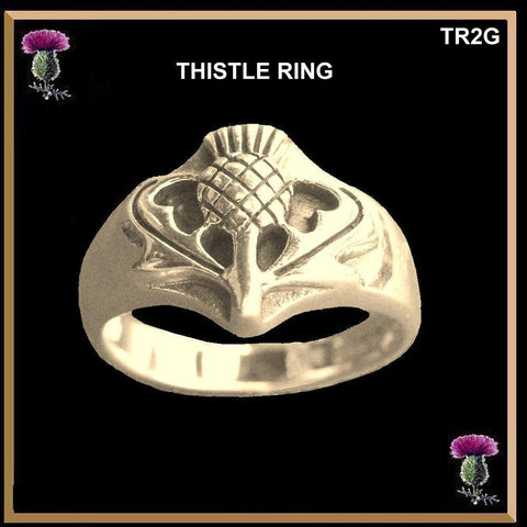14K Gold Scottish Thistle Ring Raised Relief Scotland Emblem