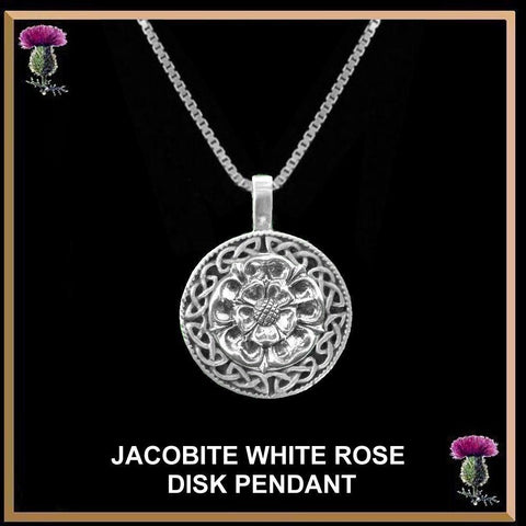 Jacobite White Rose Disk Pendant