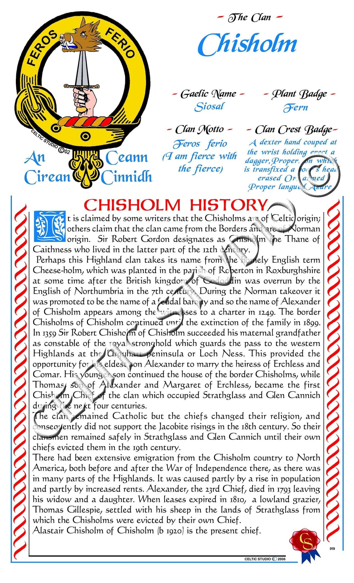 Chisholm Scottish Clan History