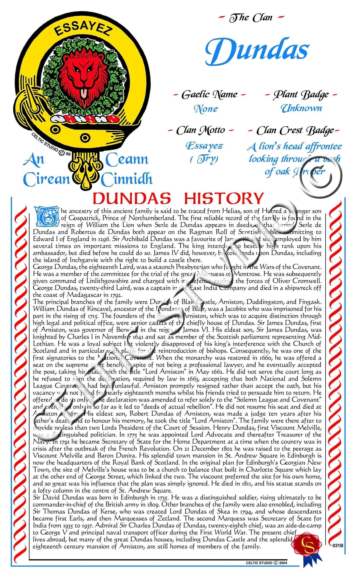 Dundas Scottish Clan History