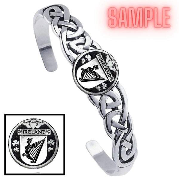 Davis Irish Coat of Arms Disk Cuff Bracelet - Sterling Silver