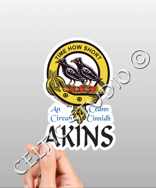 Custom Akins Clan Crest Decal - Scottish Heritage Emblem Sticker for Car, Laptop, and Water Bottle